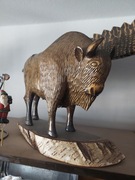 Drewniana rzeźba żubr bizon PRL