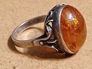 Piękny stary pierścień srebro bursztyn PRL