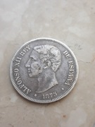 Hiszpania 5 pesetas 1875 r. 25gr ag900