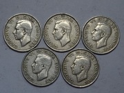 Wielka Brytania 5 monet 1 shilling 1947-1951 rok każda inna-L015