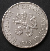 Czechosłowacja 5 koron 1938 - czeski lew