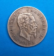 Włochy 5 lirów 1875 R, Wiktor Emanuel II, Ag 0,900