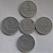 1grosz 1949 i 5 grosz 1962, 63, 68, 71  Polska PRL