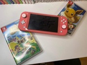 Nintendo switch lite róż z szybką, etui i dwie gry