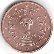 Austria 1Euro Cent,, Kwiat Goryczki''r2009 st1