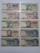 17#L 10 BANKNOTÓW PRL OD 20 ZŁ DO 1000 ZŁOTYCH 