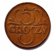 Moneta obiegowa II RP 5gr.1938r 