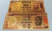 Banknoty pozłacane 24k  500 i 1.000 rupii - INDIE 