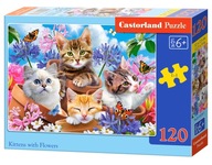 Puzzle Mačiatka s kvetmi 120 dielikov.