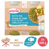 Príkrm BabyBio Hrášok a zemiaky S treskou 2x200 g od 8 mesiaca 200 g ryby,