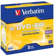 Płyty DVD+RW x4 Verbatim 4,7GB jewel case 5 szt.