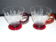 GRAWEROWANE SZKLANE FILIŻANKI SZKŁO KOLOROWE XX W.