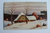 WIEJSKA CHATA ZIMA ŚLICZNA przedw.POCZTÓWKA OLEJ