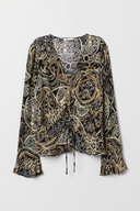 H & M top rękawy falbanki boho bluzka y2k łańcuchy marszczenie złoty print