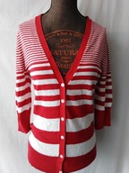 Sweterek wiskozowy w białe i czerwone paski - M