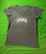 Szaroniebieska, letnia koszulka z napisem Charm