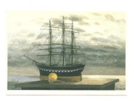 Pocztówka - H. Berserik, Model żaglowca w wieczornym światłocieniu