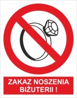 Naklejka PIKTOGRAM BHP, zakaz noszenia biżuterii