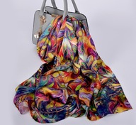 JEDWABNY SZAL CHUSTA pawie pióro oczko multikolor