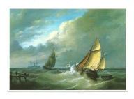 Pocztówka - Pejzaż morski z brabancką barką rybacką