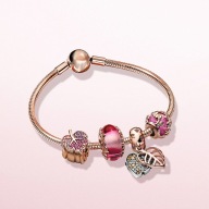 BRANSOLETKA PANDORy gold rose liście najnowsza