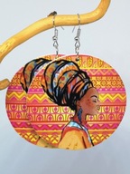 Kolczyki drewniane malowane koła africa vintage