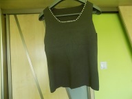 BLUZKA BEZ RĘKAWÓW W KOLORZE KHAKI Z CEKINAMI PRZY DEKOLCIE R.M/L