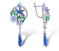 KOLCZYKI EMALIOWANE KRUK ważka lilie fiołki wys PL