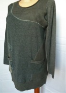 FOLK długa bluzka sweterkowa kieszenie print ML