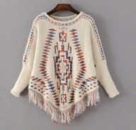 SWETER AZTECKI FRĘDZLE PERU HAFTOWANY ETNO FOLK