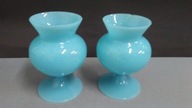 2 x wazonik niebiesko-mleczny szkło art vintage