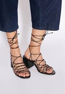 MANGO CZARNE SANDAŁY SZNUROWANE KLOCEK WIĄZANE 36