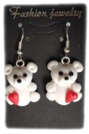 KOLCZYKI Z MODELINY BIAŁY MIŚ Z SERCEM DLA PARY