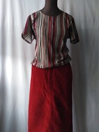 Spódnica ciemnoczerwona i bluzka w pionowe prążki - 38
