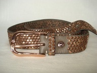 B.BELT szaro-beżowy skórzany pasek różowe złoto 90