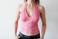 Koszulka top wiązana na szyi różowa koronkowa XS