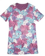 Piękna modna SUKIENKA_fioletowa prosta kolorowe kwiaty jersey_JEDYNA_42