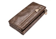 Portfel damski na zamek na karty i telefon brązowy