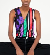 ZARA * KOSZULKA NA RAMIĄCZKACH BODY W PASKI KWIATY - M