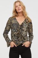 H & M top rękawy falbanki wzór bluzka y2k łańcuchy marszczenie złoty print
