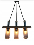 LAMPA WISZĄCA SUFITOWA DREWNIANA Z BUTELEK - LOFT
