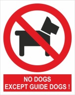 Naklejka PIKTOGRAM BHP, no dogs, except guide dogs