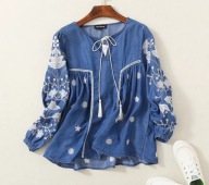 FOLK BOHO HAFTOWANA HAFT WIĄZANA jeans denim