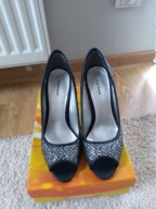 Czółenka na obcasie czarne srebrne 36 Deichmann