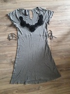 Sukienka next szara 40 wiskoza z motywem kwiatowym