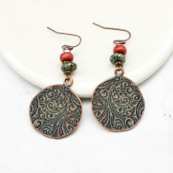 Kolczyki etniczne retro, koło z koralikami