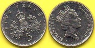 Wielka Brytania 5 Pence 1990 r.