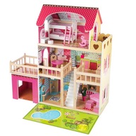 Domek dla lalek Kinderplay drewniany 90 cm z mebelkami piętrowy duży