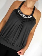 New Yorker Amisu szara damska bluzka cekiny odkryte plecy wiązana na szyi M