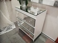Komoda biała, lustrzana, stylowa, Glamour, 3 szuflady, biała/czarna
